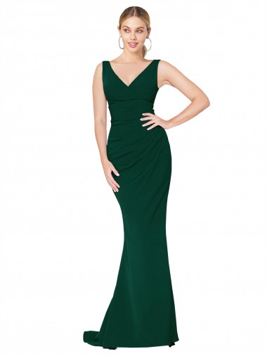 V-Neck Floor Length Long Formal Crepe Mermaid Bridesmaid Dress / Prom Dress Brisbane