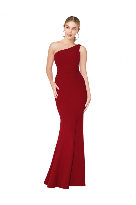 One Shoulder Long High Neck Sleeveless Mermaid Formal Crepe Bridesmaid Dress / Prom Dress Brisbane
