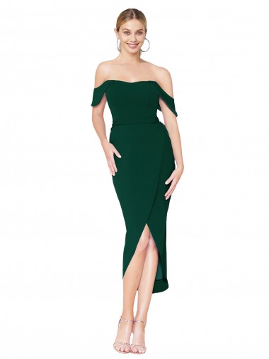 Off the Shoulder Knee Length Formal Crepe Short Cocktail Wrap Bridesmaid Dress / Prom Dress Brisbane