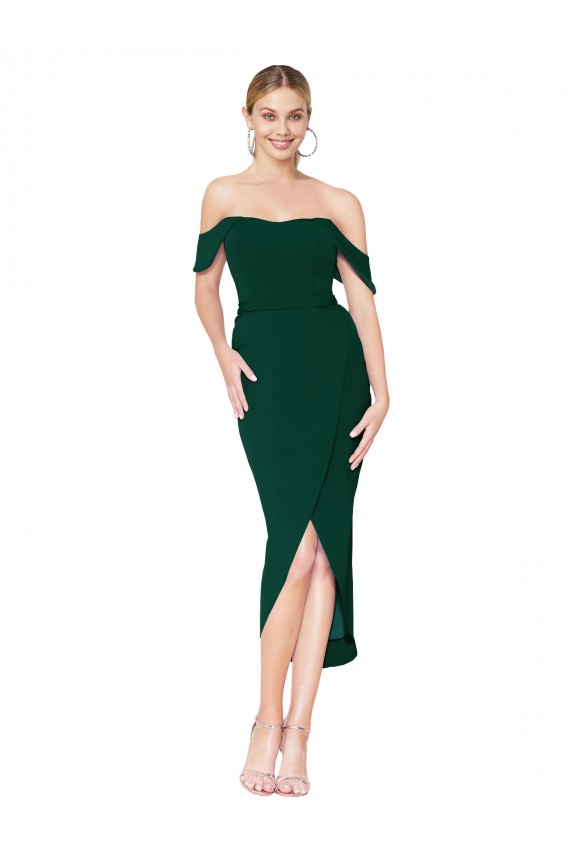 Off the Shoulder Knee Length Formal Crepe Short Cocktail Wrap Bridesmaid Dress / Prom Dress Brisbane