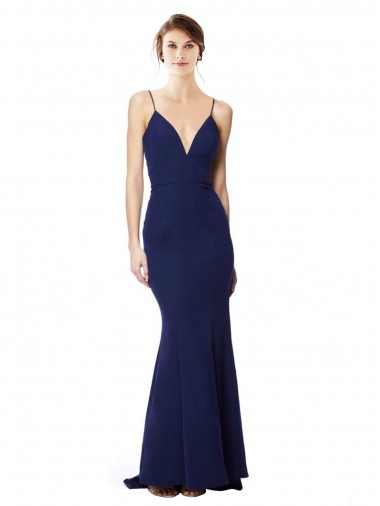 Deep V-Neck Spaghetti Straps Mermaid Formal Crepe Bridesmaid Dress / Prom Dress Brisbane
