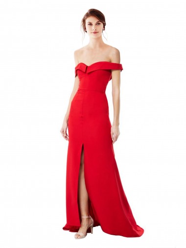 Off the Shoulder Chapel Train Formal Crepe Bridesmaid Dress / Prom Dress with Thigh-High slit Brisbane