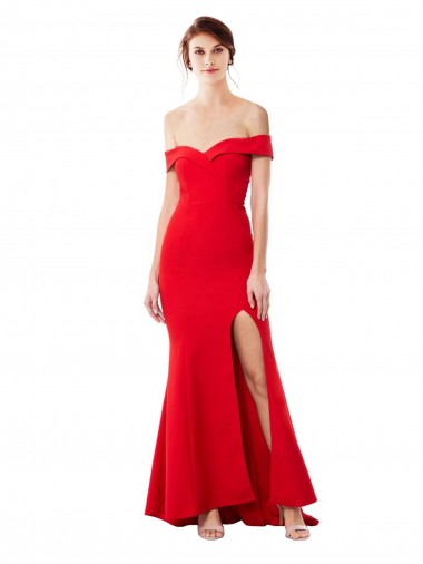 Off the Shoulder Sweetheart Maxi Formal Crepe Bridesmaid Dress / Prom Dress With Thigh Split and Train Brisbane