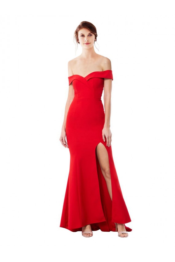 Off the Shoulder Sweetheart Maxi Formal Crepe Bridesmaid Dress / Prom Dress With Thigh Split and Train Brisbane
