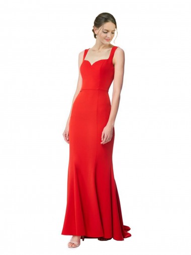 Long Chapel Train Fishtail Maxi Formal Crepe Bridesmaid Dress / Prom Dress with Sweetheart Neckline Brisbane