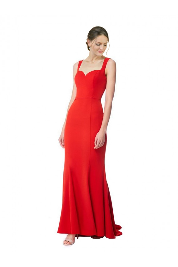 Long Chapel Train Fishtail Maxi Formal Crepe Bridesmaid Dress / Prom Dress with Sweetheart Neckline Brisbane