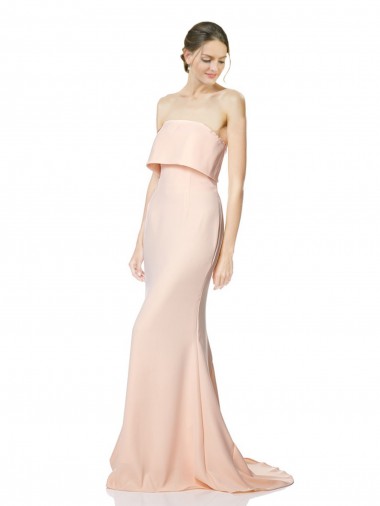 High Neck Strapless Long Formal Crepe Maxi Bridesmaid Dress / Prom Dress with Overlay Brisbane