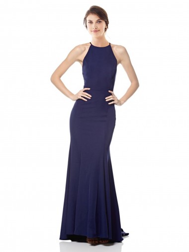 High Neck Fishtail Formal Crepe Bridesmaid Dress / Prom Dress with Open Back Detail Brisbane