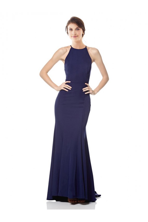 High Neck Fishtail Formal Crepe Bridesmaid Dress / Prom Dress with Open Back Detail Brisbane