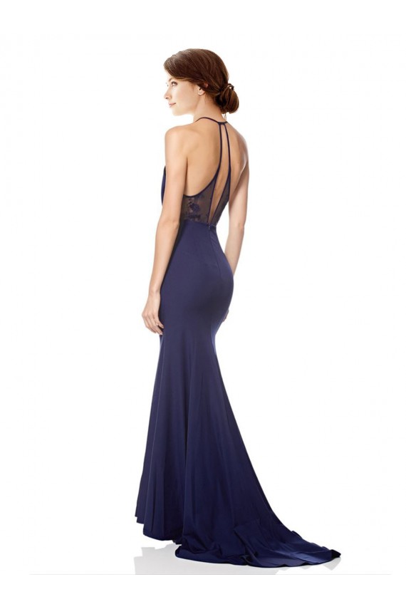 High Neck Fishtail Formal Crepe Bridesmaid Dress / Prom Dress with Open Back Detail Brisbane