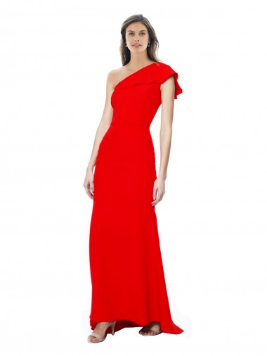 High Neck Ruffle Frill One Shoulder Maxi Formal Crepe Bridesmaid Dress / Prom Dress Brisbane
