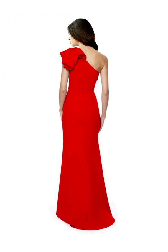 High Neck Ruffle Frill One Shoulder Maxi Formal Crepe Bridesmaid Dress / Prom Dress Brisbane