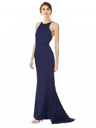 Fishtail High Neck Maxi Formal Crepe Bridesmiad Dress with Strappy Back Detail Brisbane