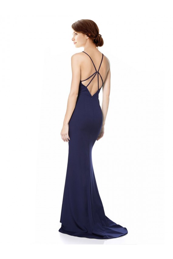 Fishtail High Neck Maxi Formal Crepe Bridesmiad Dress with Strappy Back Detail Brisbane