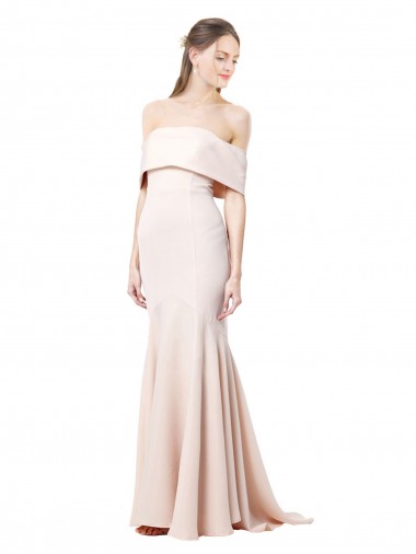 Mermaid Bardot Maxi Formal Crepe Bridesmiad Dress with Fishtail Train Brisbane