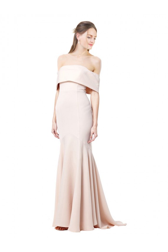 Mermaid Bardot Maxi Formal Crepe Bridesmiad Dress with Fishtail Train Brisbane