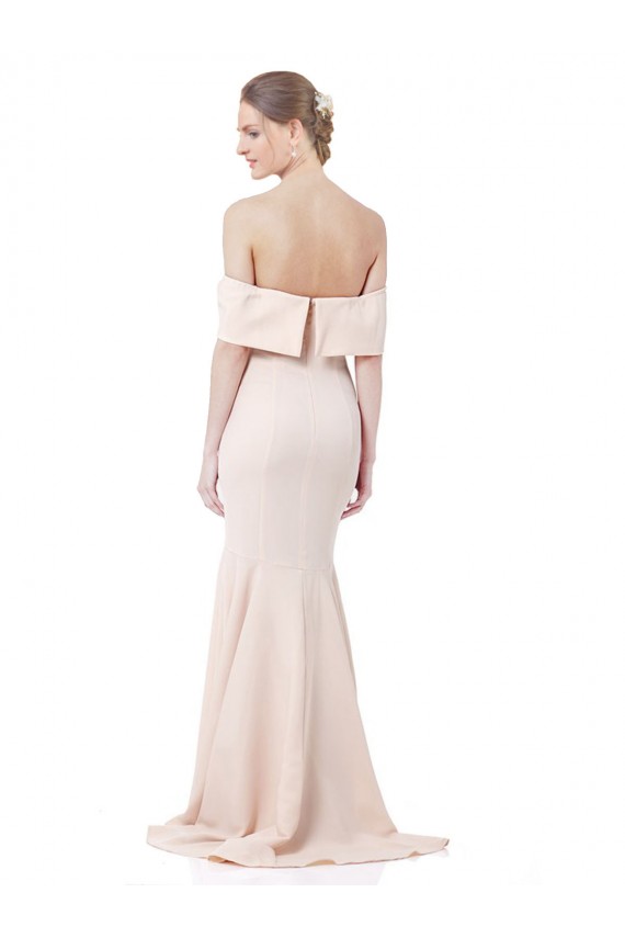 Mermaid Bardot Maxi Formal Crepe Bridesmiad Dress with Fishtail Train Brisbane