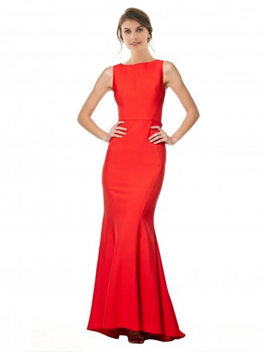 High Neck Maxi Formal Crepe Bridesmiad Dress with Exaggerated Back Ruffle Brisbane