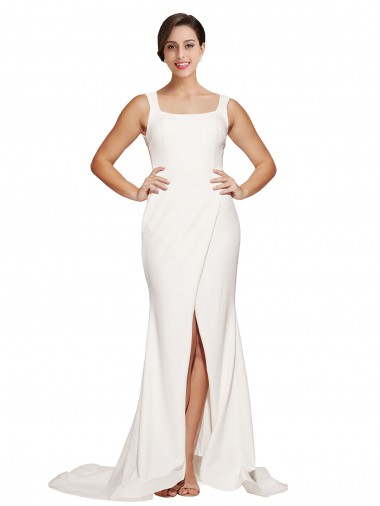 Square Neck Long Sheath Sweep Train Crepe Bridesmaid Dress / Prom Dress  Brisbane