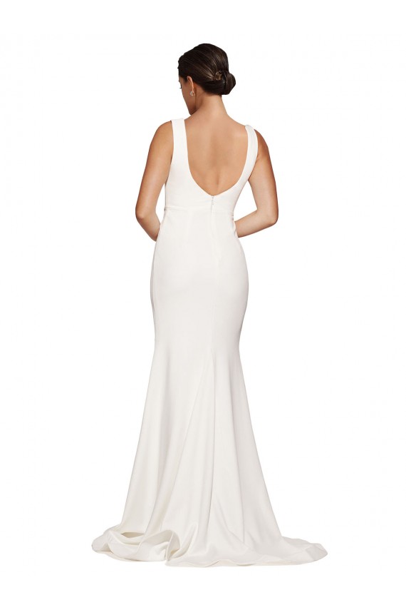 Square Neck Long Sheath Sweep Train Crepe Bridesmaid Dress / Prom Dress  Brisbane