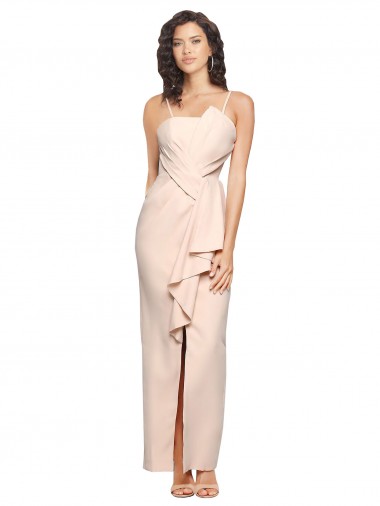 Long Full Length Ruffles Strapless Low Back Crepe Bridesmaid Dress / Prom Dress with Straps Brisbane