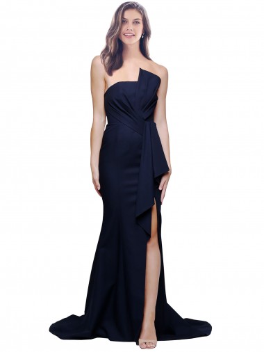 Long Strapless Sweep Train Low Back Crepe Bridesmaid Dress / Prom Dress Brisbane