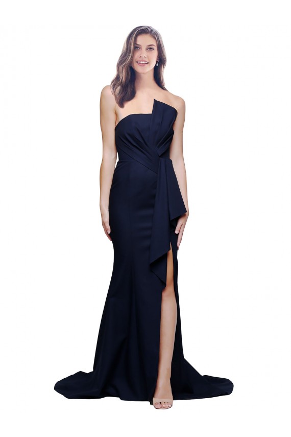 Long Strapless Sweep Train Low Back Crepe Bridesmaid Dress / Prom Dress Brisbane