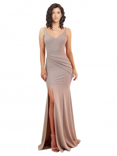 Fishtail Shape V-Neck Formal Crepe Bridesmaid Dress / Prom Dress with Slit Brisbane