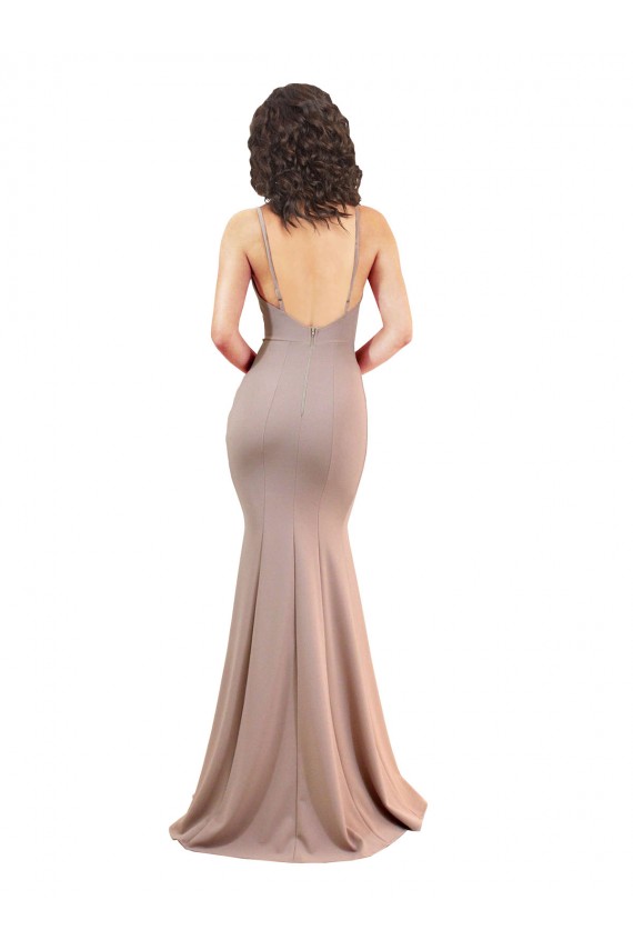Fishtail Shape V-Neck Formal Crepe Bridesmaid Dress / Prom Dress with Slit Brisbane