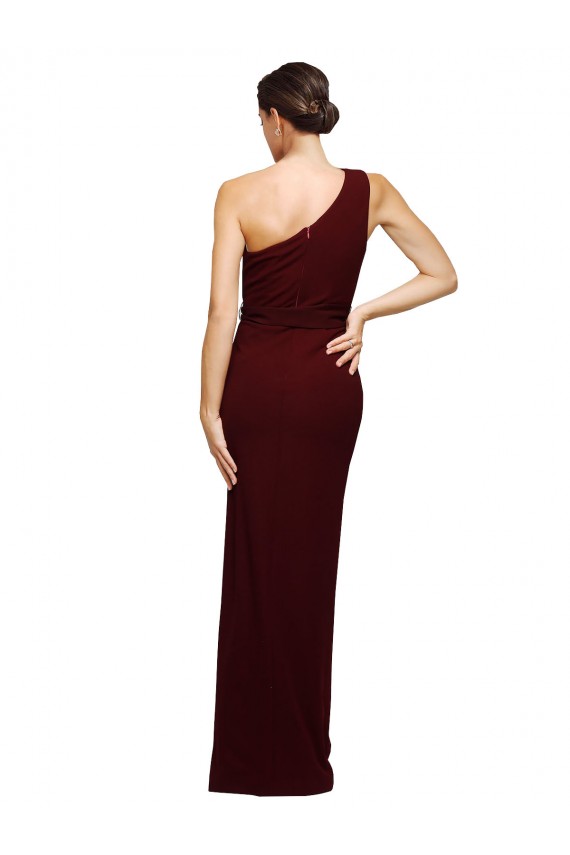 One Shoulder Sheath Formal Crepe Bridesmaid Dress / Prom Dress with High Side Split Brisbane
