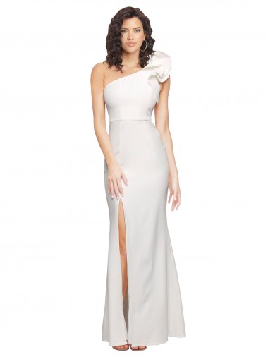 One Shoulder Long Full Length Formal Crepe Bridesmaid Dress / Prom Dress with Ruffles and Side Split Brisbane