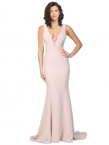 Deep Plunging V-Neckline Full Length Formal Crepe Bridesmaid Dress / Prom Dress with Deep V-Backline Brisbane