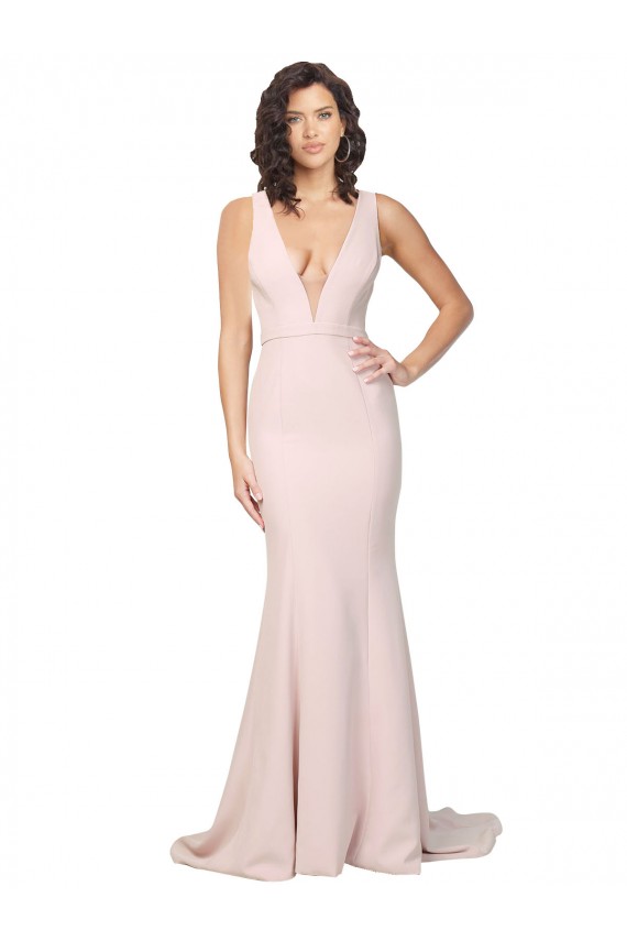 Deep Plunging V-Neckline Full Length Formal Crepe Bridesmaid Dress / Prom Dress with Deep V-Backline Brisbane