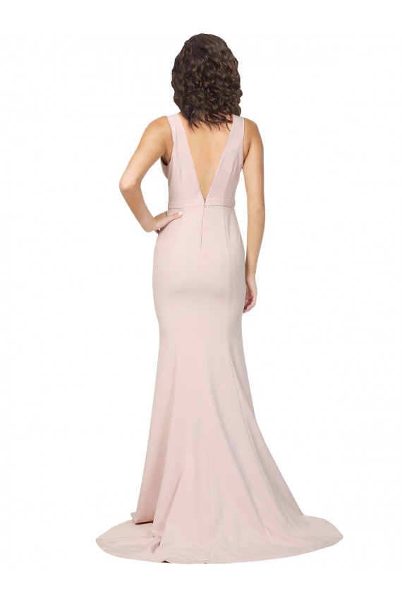 Deep Plunging V-Neckline Full Length Formal Crepe Bridesmaid Dress / Prom Dress with Deep V-Backline Brisbane