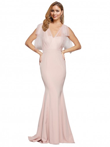 Double Bow Full Length Sweetheart Formal Crepe Bridesmaid Dress / Prom Dress with Tulle Overlay Brisbane