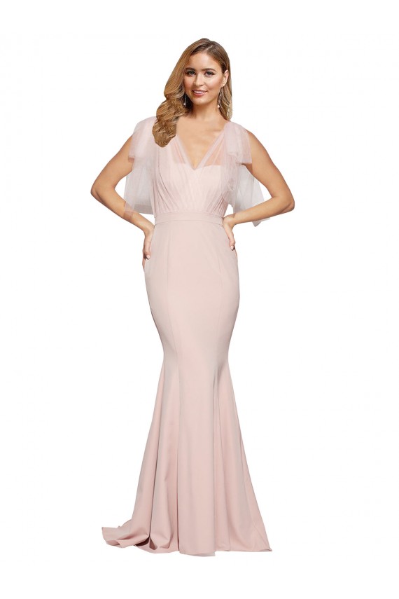 Double Bow Full Length Sweetheart Formal Crepe Bridesmaid Dress / Prom Dress with Tulle Overlay Brisbane