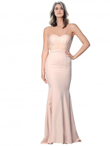 Full Length Sweetheart Formal Crepe Bridesmaid Dress / Prom Dress with Tulle Overlay Brisbane