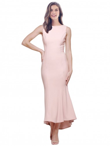 High Neck Low V-Back Cocktail Midi Length Formal Crepe Bridesmaid Dress / Prom Dress Brisbane