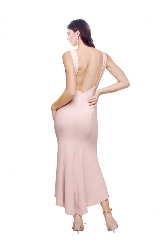 High Neck Low V-Back Cocktail Midi Length Formal Crepe Bridesmaid Dress / Prom Dress Brisbane