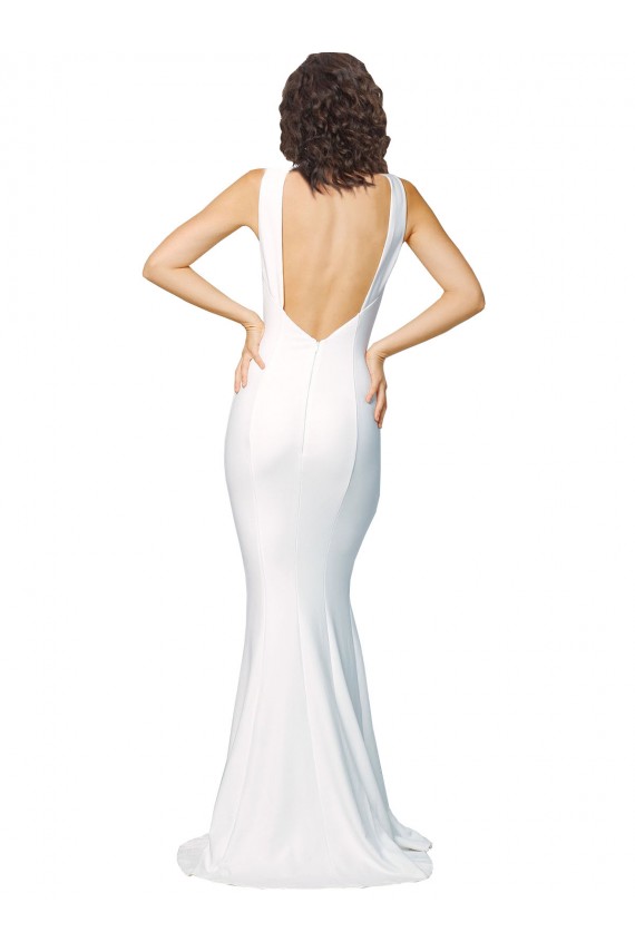 High Neck Low V-Back Long Formal Crepe Bridesmaid Dress / Prom Dress Brisbane