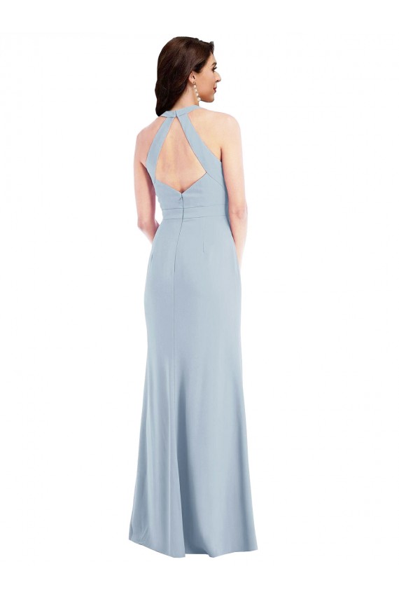 Open Back Halter Maxi Formal Crepe Bridesmaid Dress / Prom Dress with Draped Bow Brisbane