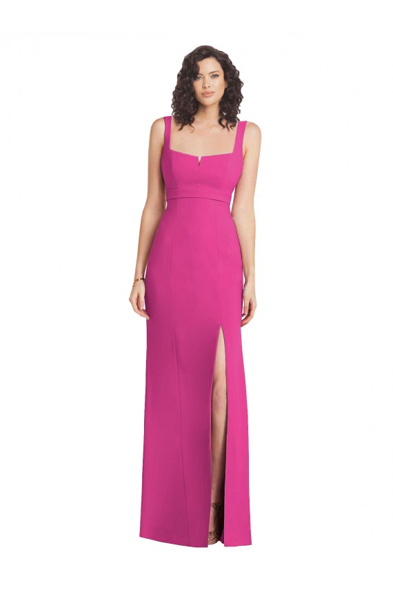 Wide Strap Notch Empire Waist Bridesaid Dress with Front Slit Brisbane
