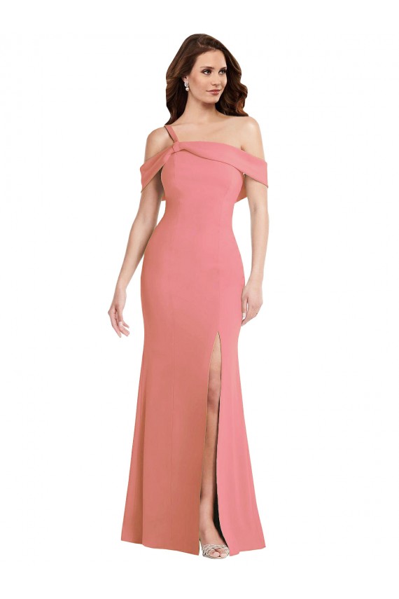 One Shoulder Draped Cuff Maxi Bridesmaid Dress / Prom Dress with Front Slit Brisbane