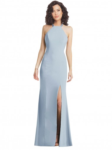 High Neck Halter Formal Crepe Bridesmaid Dress / Prom Dress with Twist Criss Cross Back Brisbane