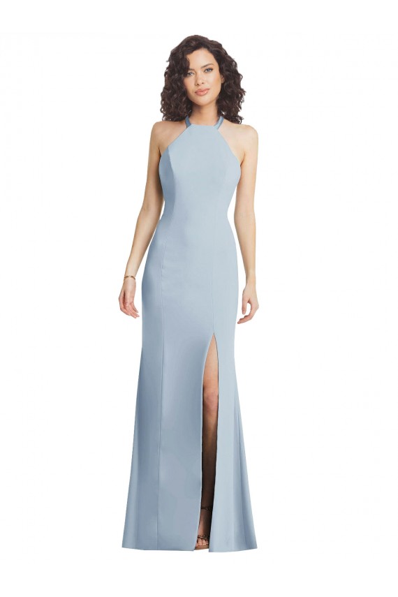 High Neck Halter Formal Crepe Bridesmaid Dress / Prom Dress with Twist Criss Cross Back Brisbane