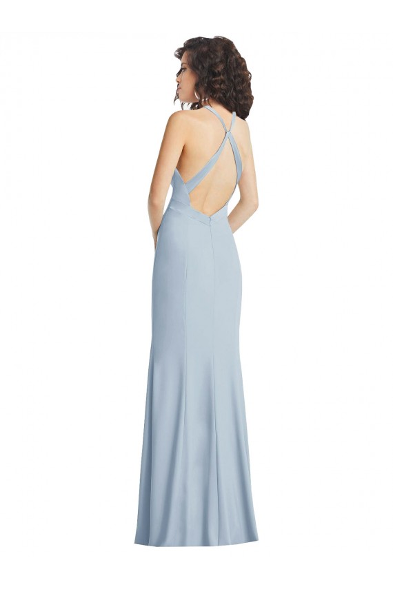 High Neck Halter Formal Crepe Bridesmaid Dress / Prom Dress with Twist Criss Cross Back Brisbane
