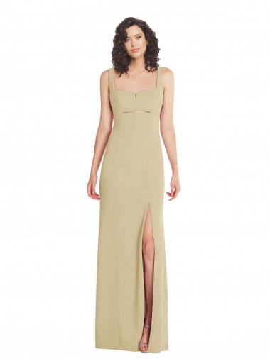 Wide Strap Slash Cutout Empire Formal Crepe Bridesmaid Dress / Prom Dress with Front Slit Brisbane