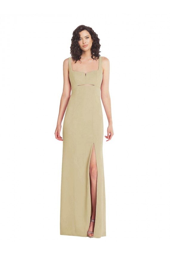 Wide Strap Slash Cutout Empire Formal Crepe Bridesmaid Dress / Prom Dress with Front Slit Brisbane
