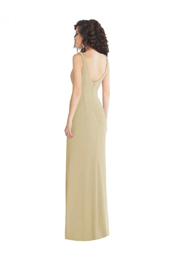 Wide Strap Slash Cutout Empire Formal Crepe Bridesmaid Dress / Prom Dress with Front Slit Brisbane
