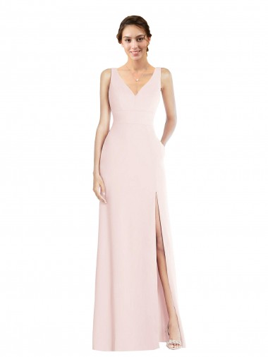 Square Neck Low Back A-Line Bridesmaid Dress / Prom Dress with Front Slit and Pockets Brisbane